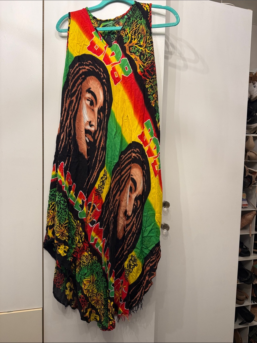 Rasta Bob Marley Graphic Maxi Dress - Red Green Yellow Black